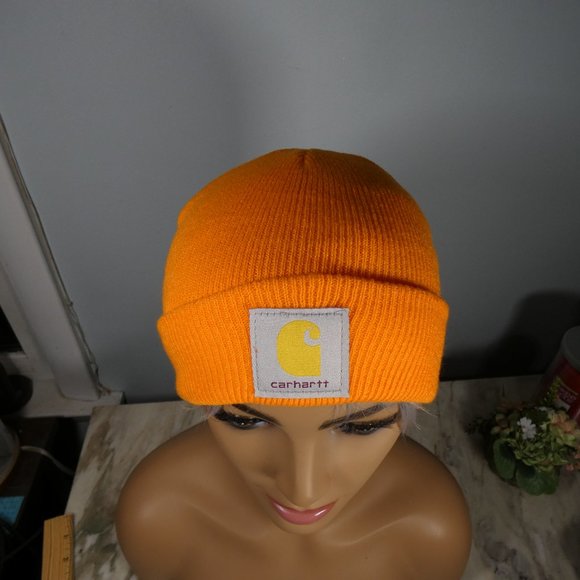 TWO- Carhartt Knit Beanie Caps Khaki and Orange - Picture 10 of 11